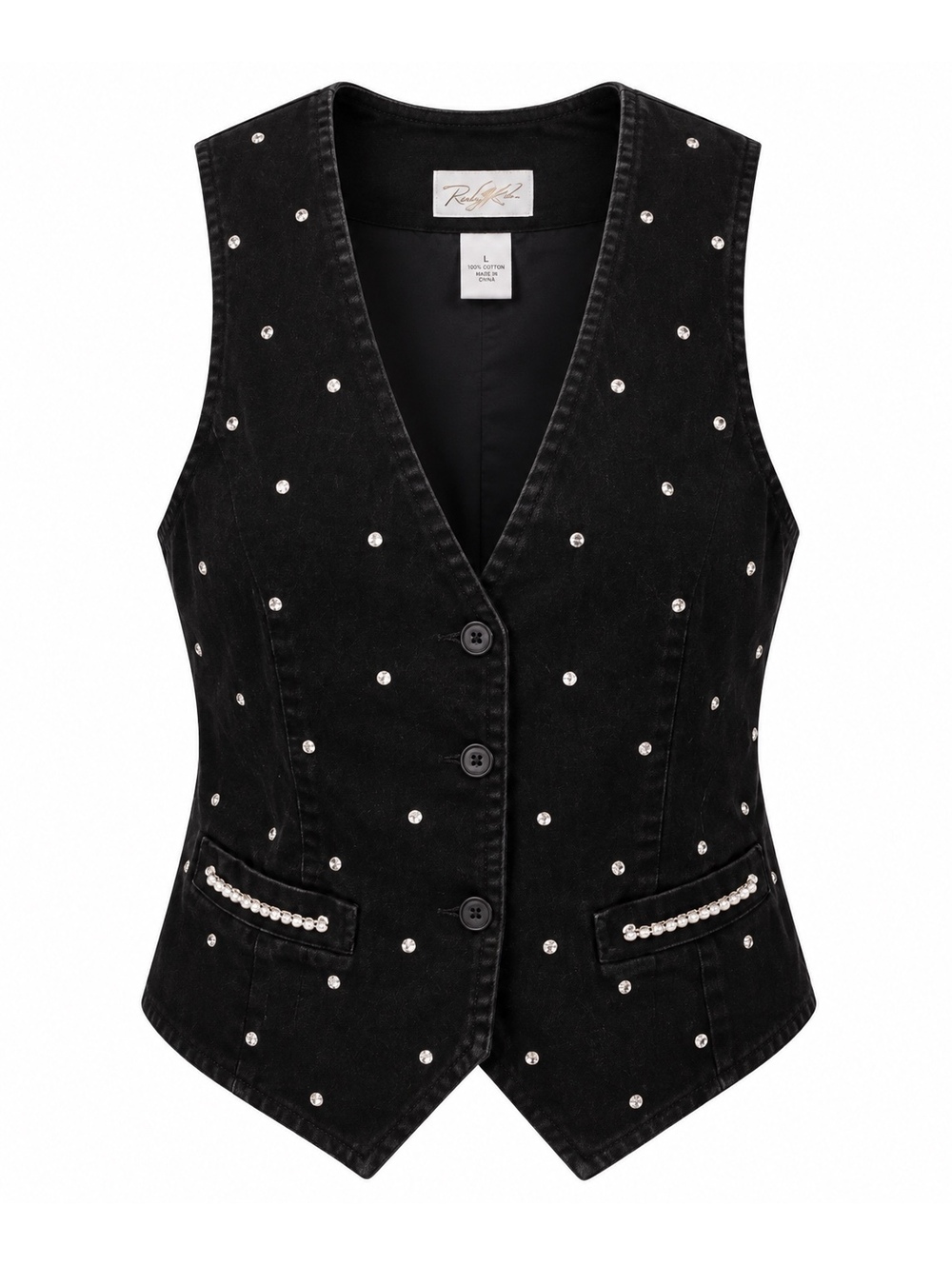 The icing Vintage Black Rhinestone Embellished Vest